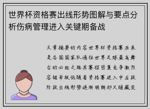 世界杯资格赛出线形势图解与要点分析伤病管理进入关键期备战 世界杯资格赛出线形势图解与要点分析伤病管理进入关键期备战